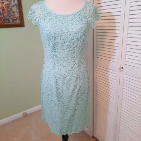 David's bridal mint cap sleeves lace dress sz 8 NWT *I - Picture 1 of 7